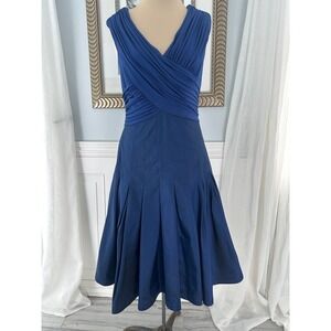 Tadashi Shoji Wedding Guest Fit‎ & Flare Ruched Silk Navy Blue Cocktail Dress 8